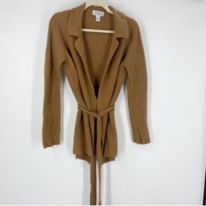 Sutton Studio Women’s Cashmere Wrap Cardigan with Collar Tan